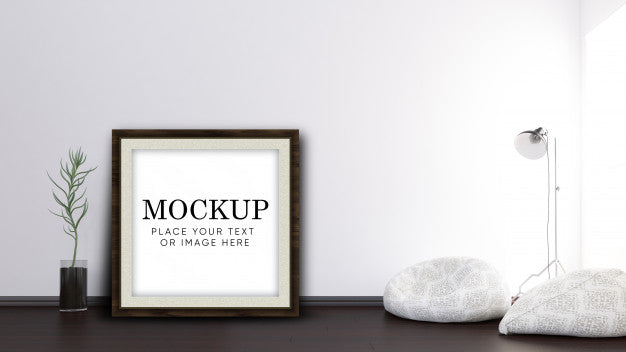 3D Editable Mock Up With Picture Frame In Modern Room Interior Psd