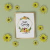3D Floral Frame With Hello Spring Card Psd