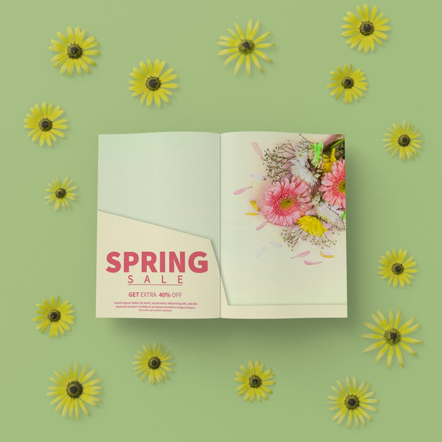 3D Floral Frame With Spring Card On Table Psd