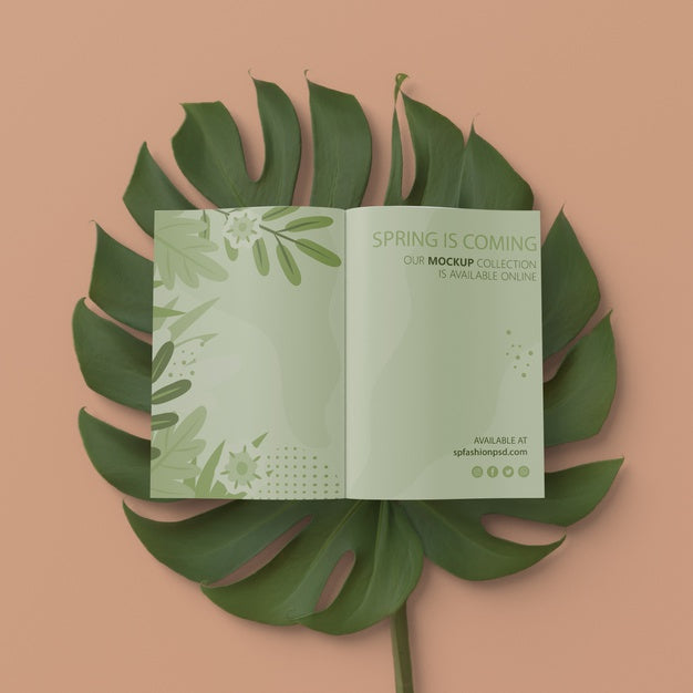 3D Foliage With Spring Card On Table Psd