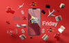 3D Items Black Friday Sale Mock-Up Red Background Psd