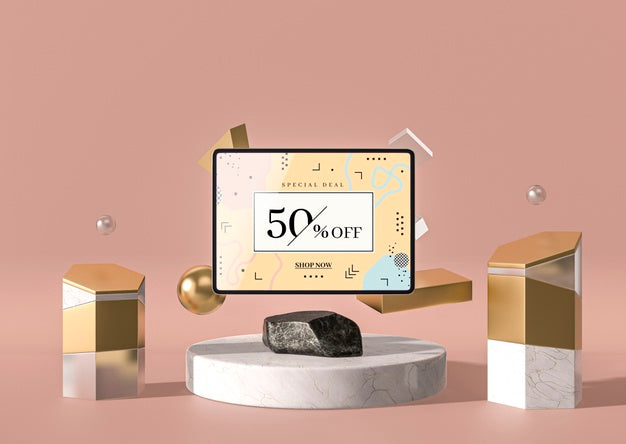 3D Mock-Up Digital Tablet Front View With Marble Psd