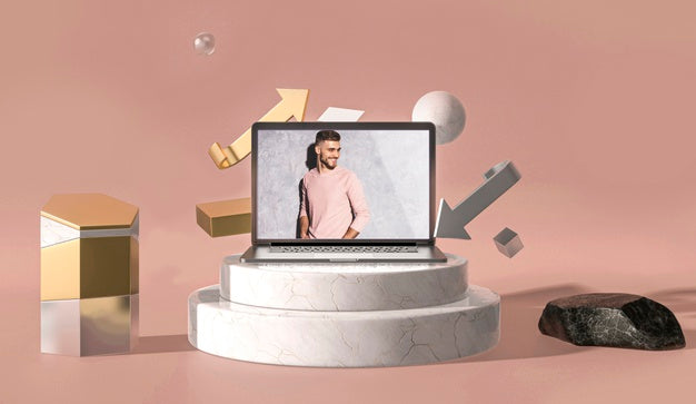 3D Mock-Up Digital Tablet With Fashion Man On Stairs Psd