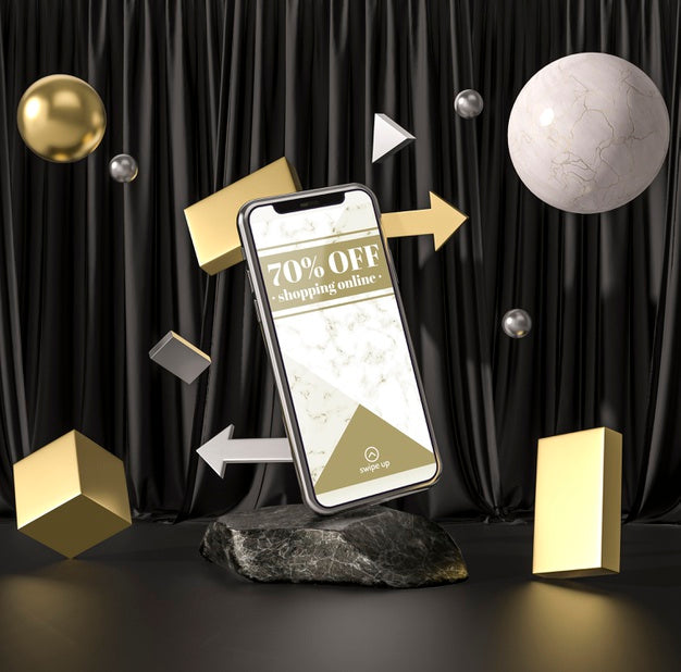 3D Mock-Up Smartphone With Balls And Cubes Psd