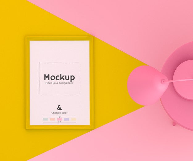 3D Pink And Yellow Scene With A Lamp Lighting Up A Cell Phone On The Floor And Editable Color Psd