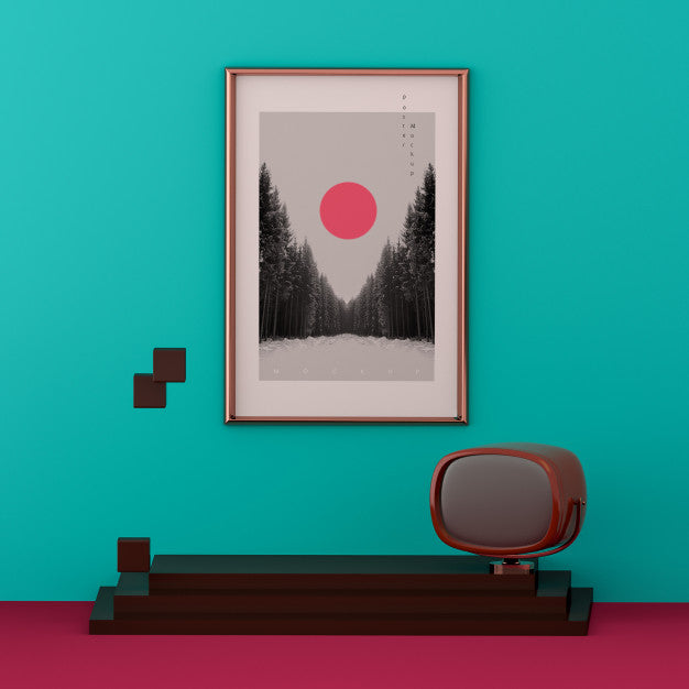 3D Retro Frame Mockup Psd
