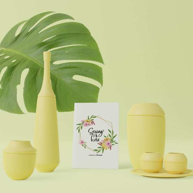 3D Thematic Spring Card And Decorations Mock-Up Psd