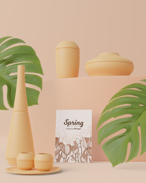 3D Thematic Spring Card And Decorations Psd