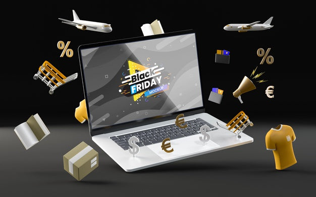 3D Various Sale Objects Mock-Up Black Background Psd