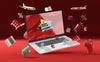 3D Various Sale Objects Mock-Up Red Background Psd