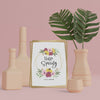 3D Vases And Foliage With Hello Spring Card Mock-Up Psd