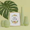 3D Vases And Foliage With Hello Spring Card Psd