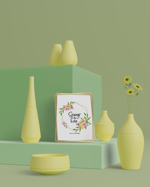 3D Vases For Flowers On Table With Mock-Up Psd