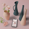 3D Vases With Flowers Beside Mobile Psd