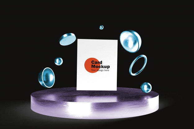 3D Vertical Card Mockup With Metallic Geometric Figures Psd