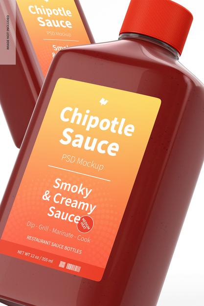 4 Oz Chipotle Sauce Bottle Mockup, Close Up Psd