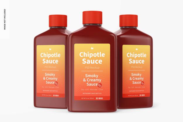 4 Oz Chipotle Sauce Bottle Mockup, Front View Psd