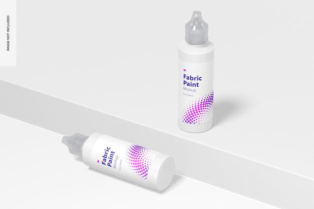 4 Oz Fabric Paint Bottles Mockup, Dropped Psd
