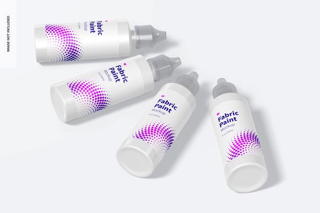 4 Oz Fabric Paint Bottles Mockup Set Psd