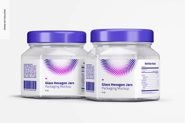 4 Oz Glass Hexagon Jars Mockup Psd