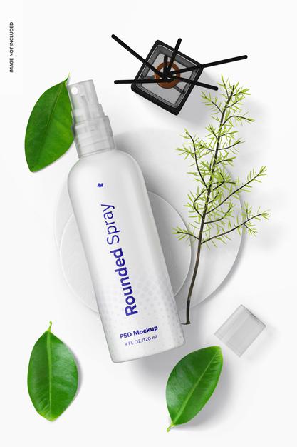 4 Oz Spray Rounded With Leaves Mockup Psd