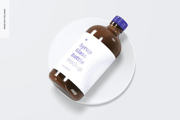 4 Oz Syrup Glass Bottle Mockup, Top View Psd