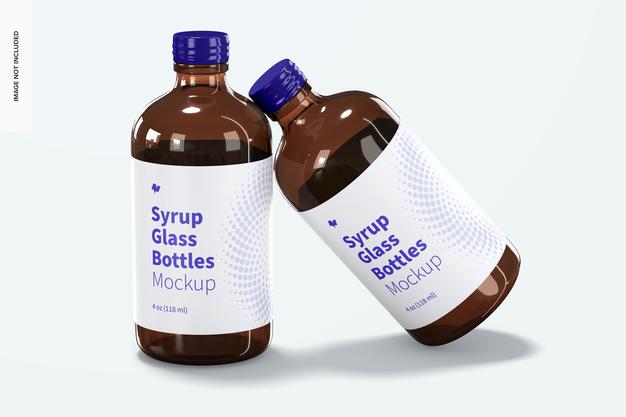 4 Oz Syrup Glass Bottles Mockup Psd