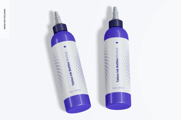 4 Oz Tattoo Ink Bottles Mockup, Top View Psd