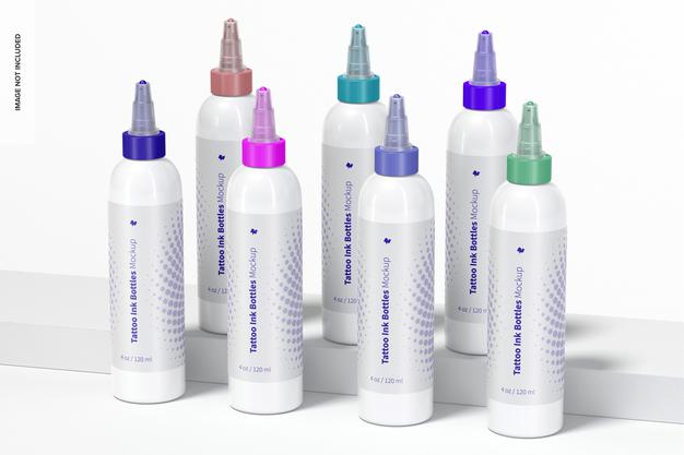 4 Oz Tattoo Ink Bottles Set Mockup Psd