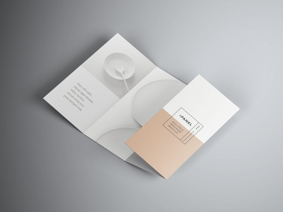 4 Panel Roll Fold Brochure Mockup