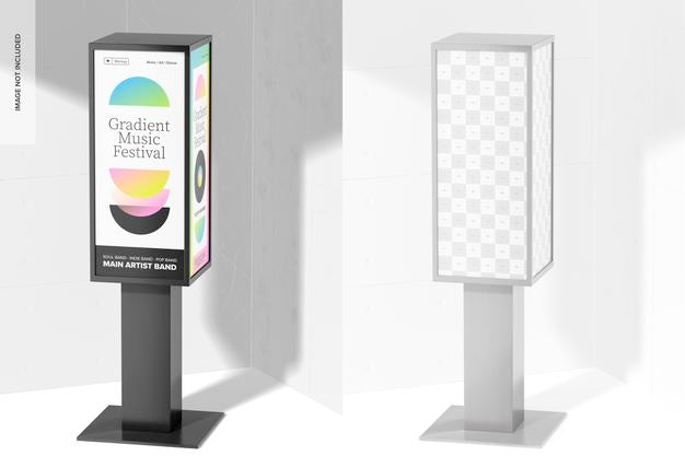 4 Sided Poster Sign Mockup, Left View Psd