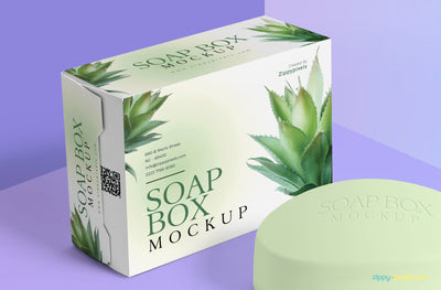 Packaging Box and Soap Mockup