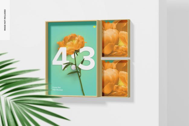 4:3 Frame Set Mockup, Perspective Psd