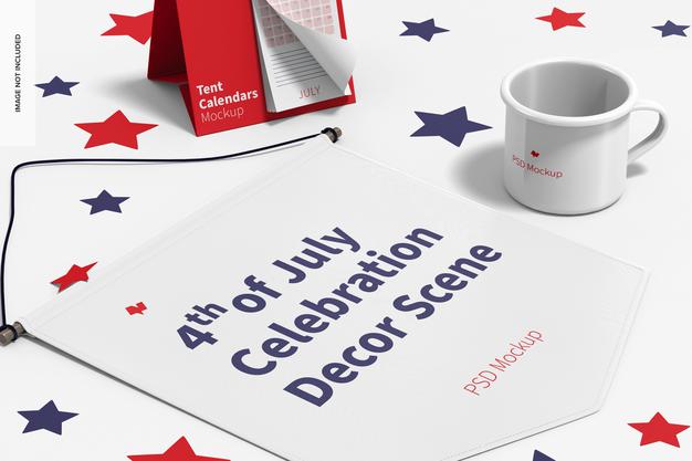 4Th Of July Celebration Decor Scene Mockup, Right View Psd