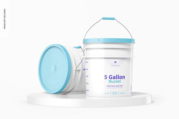 5 Gallon Bucket Mockup, Dropped Psd