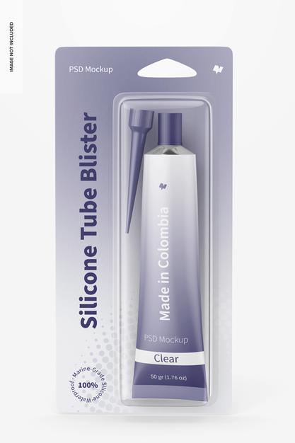 50 Gr Silicone Tube Blister Mockup, Front View Psd