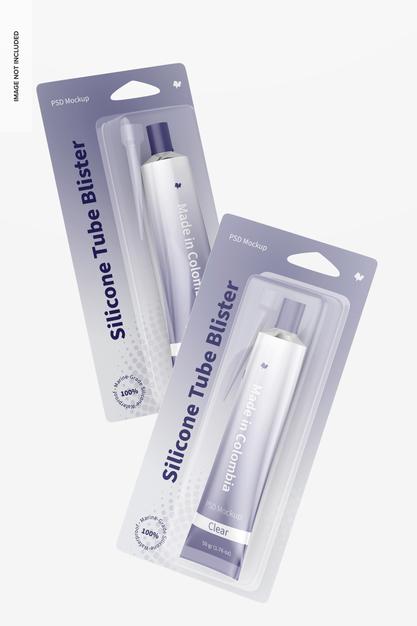 50 Gr Silicone Tube Blisters Mockup, Falling Psd