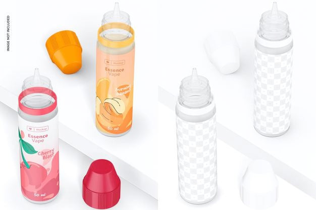 50 Ml Bottles For Electronic Vaper Mockup, Perspective Psd