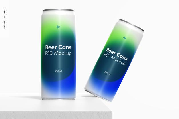 500Ml Beer Cans Mockup, Falling Psd