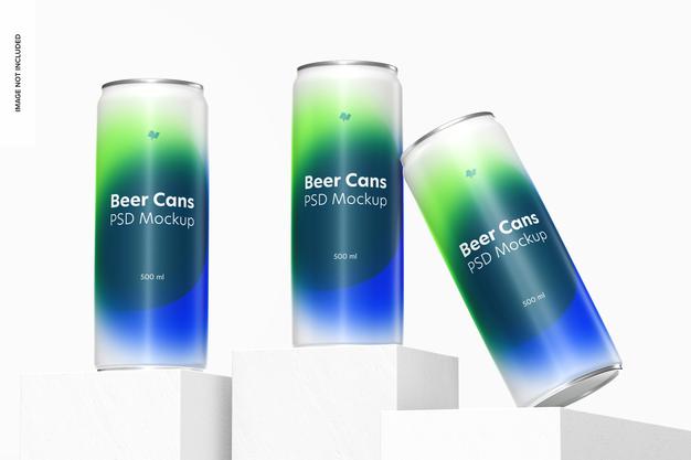 500Ml Beer Cans Mockup, Leaned Psd