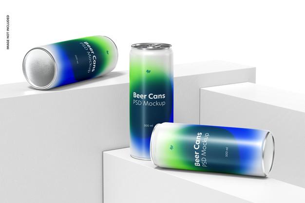 500Ml Beer Cans Set Mockup Psd
