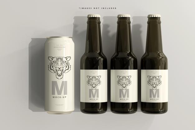 500Ml Sleek Soda Or Beer Can With Bottle Mockup Psd