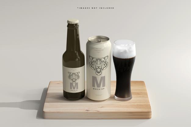 500Ml Sleek Soda Or Beer Can With Bottle Mockup Psd