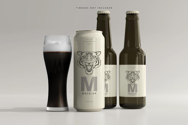 500Ml Sleek Soda Or Beer Can With Bottle Mockup Psd