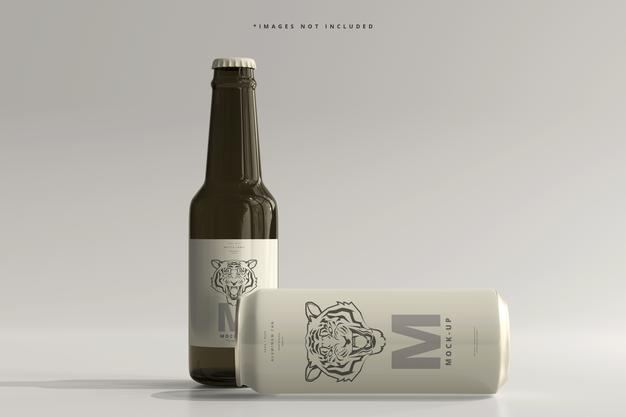 500Ml Sleek Soda Or Beer Can With Bottle Mockup Psd