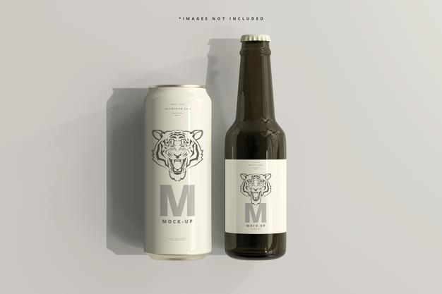500Ml Sleek Soda Or Beer Can With Bottle Mockup Psd
