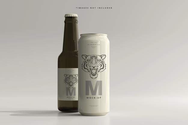 500Ml Sleek Soda Or Beer Can With Bottle Mockup Psd