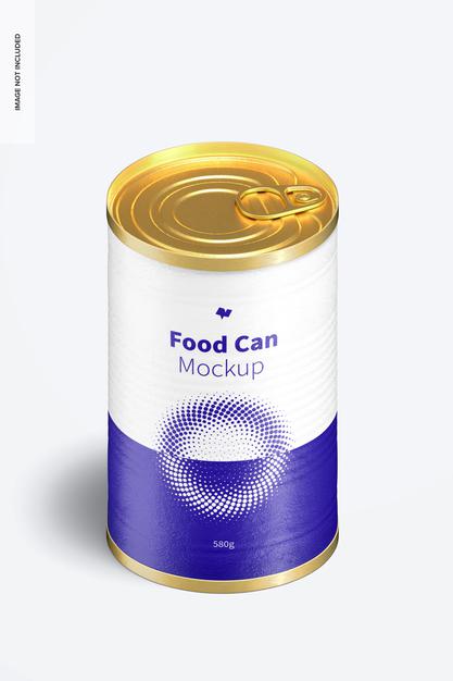 580G Food Can Mockup, Isometric View Psd