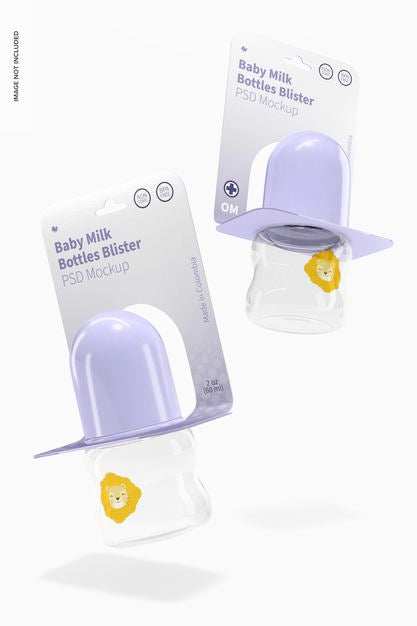 60 Ml Baby Milk Bottles Blister Mockup, Falling Psd