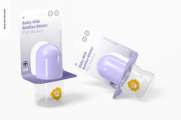 60 Ml Baby Milk Bottles Blister Mockup Psd